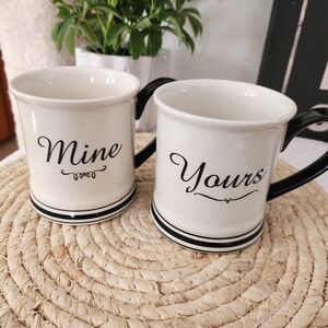 Mine and Yours Ceramic Coffee Mug Set 16oz Cream Black Script F169149 F169150